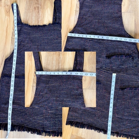 ZARA Tweed Burgundy Overalls Dress Mini Square Neck Sleeveless Classic Preppy S - Picture 12 of 12